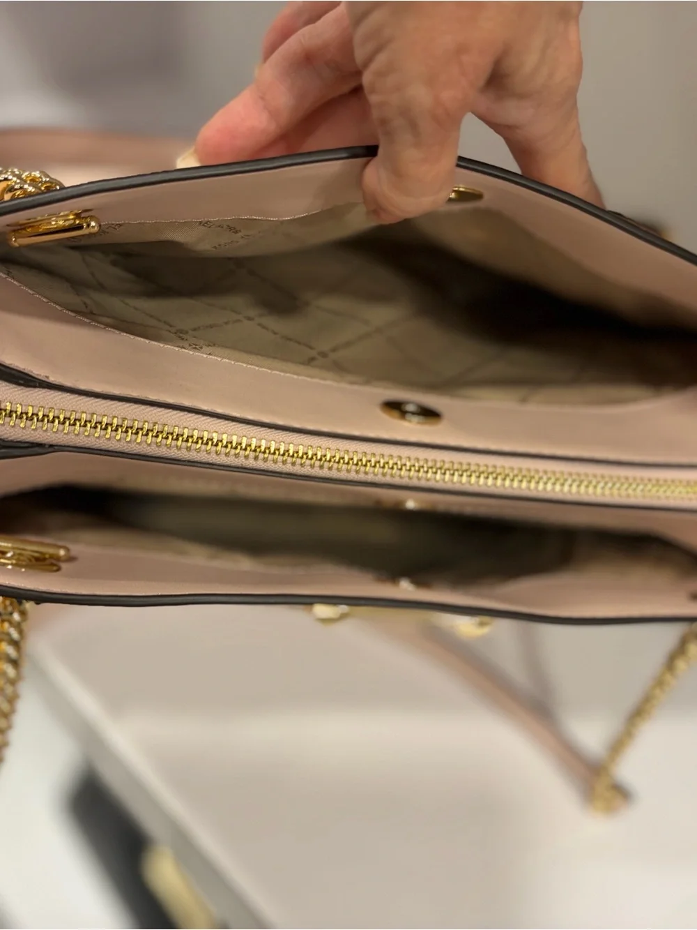 Michael Kors Pink Quilted Shoulder Bag with Gold Chain